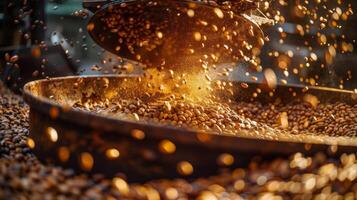 AI generated Large Metal Bowl Filled With Coffee Beans photo