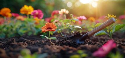 AI generated Garden Filled With Dirt and Flowers photo