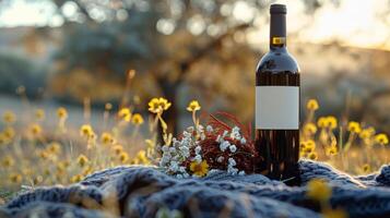 AI generated Bottle of Wine on Blanket photo