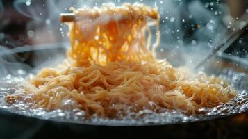 AI generated Noodles Being Cooked in a Pan on a Stove photo