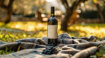 AI generated Bottle of Wine on Blanket photo