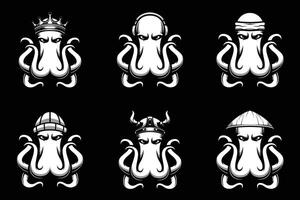 pulpo haz negro y blanco vector