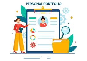 personal portafolio vector ilustración con perfil datos, currículum o yo mejora a atraer clientela y empleadores en plano dibujos animados antecedentes