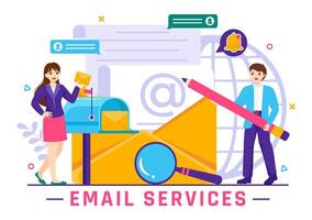 Email Service Vector Illustration with File Correspondence Delivery, Electronic Mail Message and Business Marketing in Flat Cartoon Background