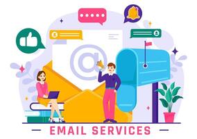 Email Service Vector Illustration with File Correspondence Delivery, Electronic Mail Message and Business Marketing in Flat Cartoon Background