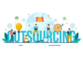 Outsourcing Business Vector Illustration with Idea of Teamwork, Company Development, Investment and Project Delegation in Flat Cartoon Background