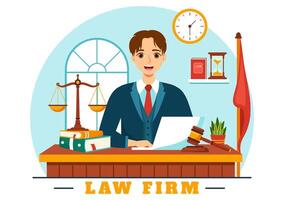 Law Firm Services Vector Illustration with Justice, Legal Advice, Judgement and Lawyer Consultant in Flat Cartoon Background Design