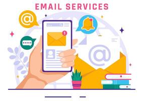 Email Service Vector Illustration with File Correspondence Delivery, Electronic Mail Message and Business Marketing in Flat Cartoon Background