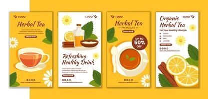 Herbal Tea Social Media Stories Flat Cartoon Hand Drawn Templates Background Illustration vector