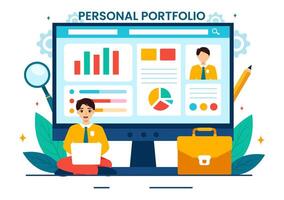 personal portafolio vector ilustración con perfil datos, currículum o yo mejora a atraer clientela y empleadores en plano dibujos animados antecedentes