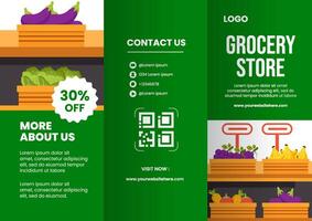 Grocery Store Brochure Flat Cartoon Hand Drawn Templates Background Illustration vector