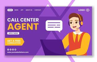 Call Center Agent Social Media Landing Page Cartoon Hand Drawn Templates Background Illustration vector