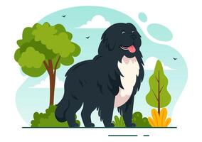 Newfoundland Dog Animals Vector Illustration with Black, Brown or Landseer Color in Flat Style Cute Cartoon Nature Background Design