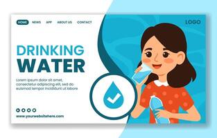 Drinking Water Social Media Landing Page Cartoon Hand Drawn Templates Background Illustration vector