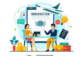 inmigración consultor vector ilustración con asesoramiento asistencia para proporcionar Consejo a personas quien será hacer el moverse en plano antecedentes