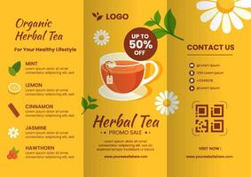 Herbal Tea Brochure Flat Cartoon Hand Drawn Templates Background Illustration vector