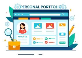 personal portafolio vector ilustración con perfil datos, currículum o yo mejora a atraer clientela y empleadores en plano dibujos animados antecedentes