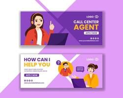 Call Center Agent Horizontal Banner Flat Cartoon Hand Drawn Templates Background Illustration vector