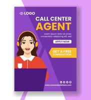 Call Center Agent Vertical Poster Flat Cartoon Hand Drawn Templates Background Illustration vector