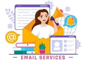 Email Service Vector Illustration with File Correspondence Delivery, Electronic Mail Message and Business Marketing in Flat Cartoon Background