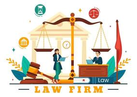 Law Firm Services Vector Illustration with Justice, Legal Advice, Judgement and Lawyer Consultant in Flat Cartoon Background Design