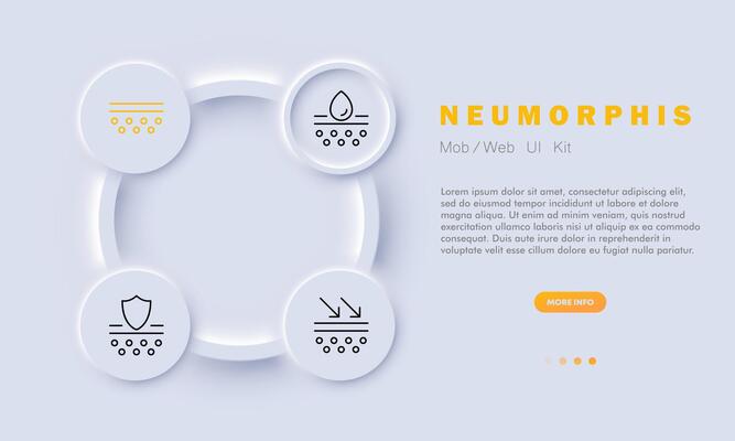 Cosmetics set line icon. Liquid soap, drop, cleanser, skin strengthening, face mask, natural ingredients, leaf. Neomorphism style. Vector line icon for business and advertising