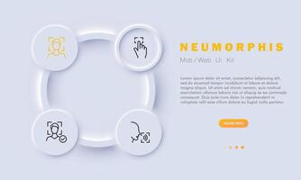 Biometrics icon set. Height, fingerprinting, passport, identification, face control, fingerprints, facial recognition. Neomorphism style. Vector line icon for business and advertising