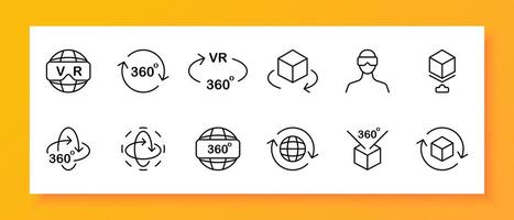 Virtual reality icon set. VR helmet, game makers, programming, technology, progress, entertainment. Black icon on a white background. Vector line icon for business and advertising