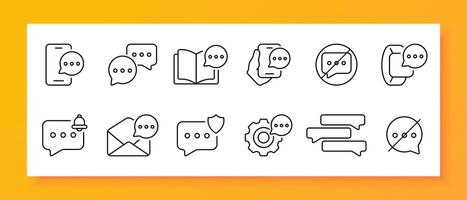 Dialogue bubble icon set. Smartphone, book, smart watch, message, information, internet, library. Black icon on a white background. Vector line icon for business and advertising