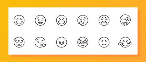 Emoji icon set. Nasty, emotions, comment, symbol, heart, feelings, messages, social networks, communication, messengers. Black icon on a white background. Vector line icon for business and advertising