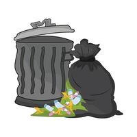 illustration of trash can and garbage bag vector