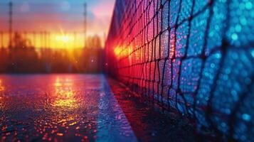 AI generated Sun Setting Behind Wire Fence photo