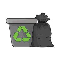 illustration of trash can and garbage bag vector