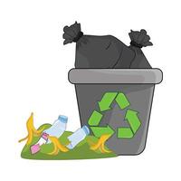 illustration of trash can and garbage bag vector