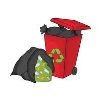 illustration of trash can and garbage bag vector