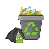 illustration of trash can and garbage bag vector