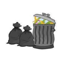 illustration of trash can and garbage bag vector