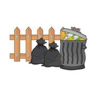 illustration of trash can and garbage bag vector