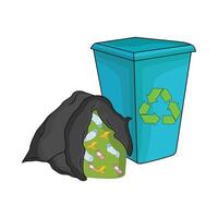 illustration of trash can and garbage bag vector