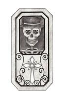 Sugar skull in the coffin day of the dead design by hand drawing on paper. vector