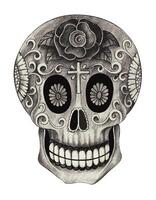 Sugar skull day of the dead design by hand drawing on paper. vector