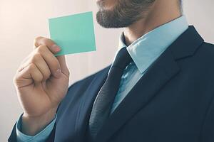 AI generated Corporate reminders Man holds post it notes for efficient business management photo