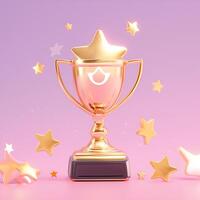 AI generated Success representation Champion trophy cup and 5 stars on pastel For Social Media Post Size photo
