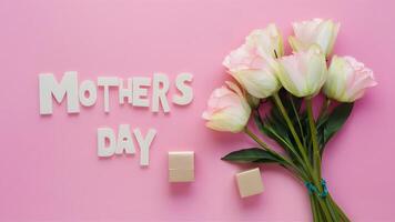 AI generated Pastel pink background for Mothers Day greeting card, beautiful present photo