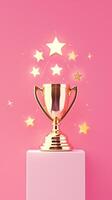 AI generated Success representation Champion trophy cup and 5 stars on pastel Vertical Mobile Wallpaper photo