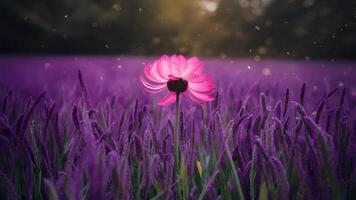 AI generated Purple flower border with artistic motion droplet drops, desktop photo