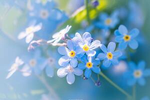 ai generado primavera poesía olvidar yo no flores florecer, creando un maravilloso macro composición foto