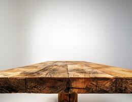 AI generated Empty wooden table blurry light background photo