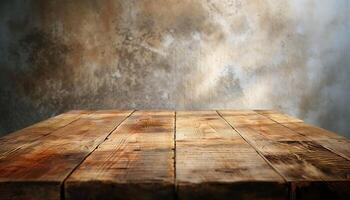 AI generated Empty wooden table blurry light background photo