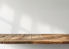 ai generado vacío de madera mesa borroso ligero antecedentes foto